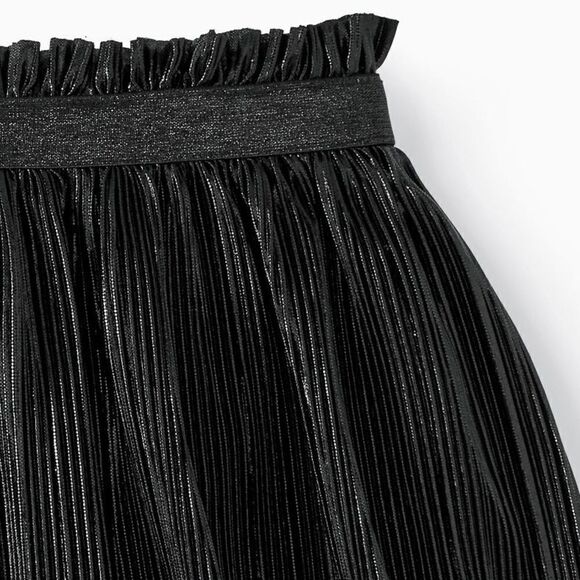 ACCORDION Pleat Skirt Shiny Irridescent Black Elastic Waist Pull On Large NWT - Picture 2 of 6